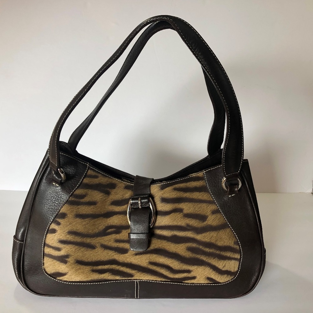 PUNTOTRES Spain Calf Hair Leather Purse Bag Tote